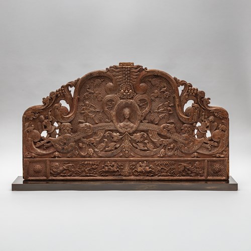 Sino-Portuguese Carved Wooden Headboard